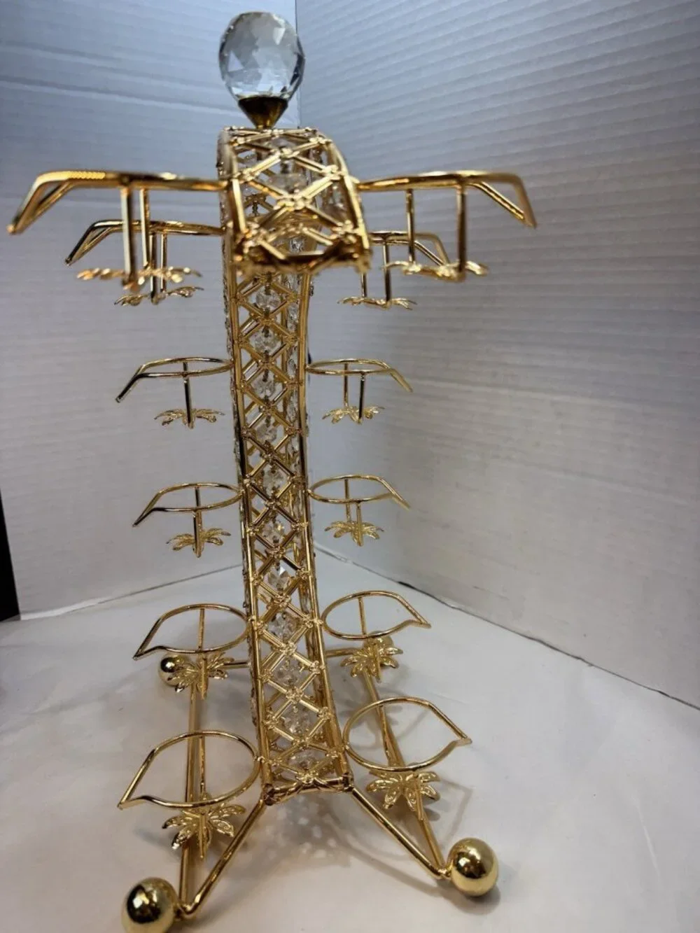 Gold Crystal Crescent Moon Arabic Qahwa Coffee Cup Holder Display Stand